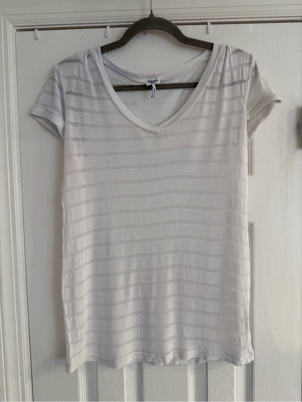 Early 2010s Splendid Made in USA Sheer Stripe V-Neck Tee